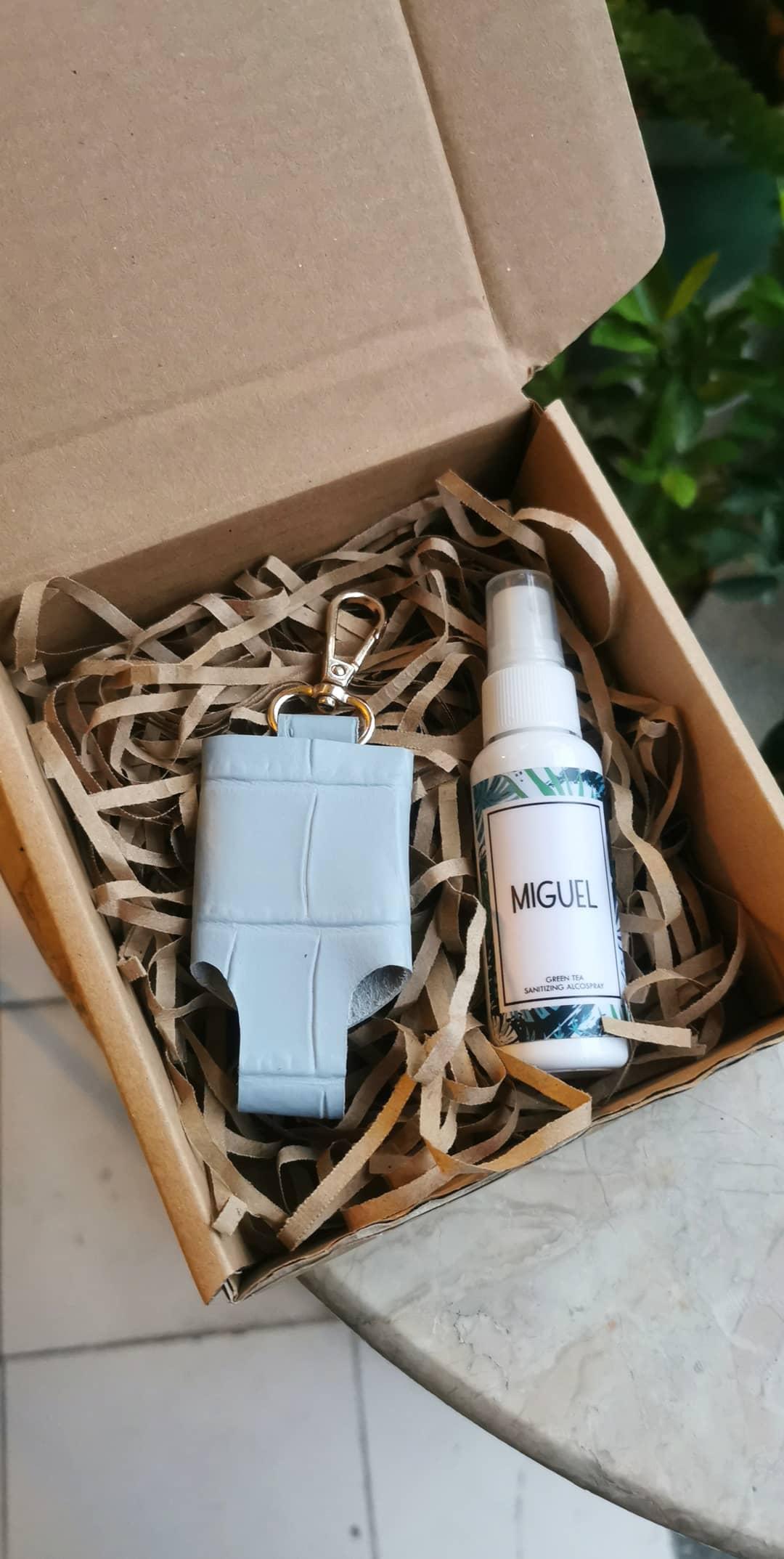 Mixmi Leather Alcospray Holder (Croco Mint Blue)