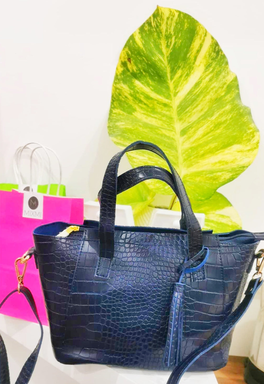 MIXMI Croco Matte Sling Bag (Navy Blue)